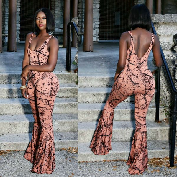 The Best Women Spaghetti Strap Backless Print Bodycon Jumpsuit Ladies Sexy Party Casual Flared Wide Leg Long Trouser Summer Outfits Online - Hplify