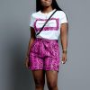 Women Summer 2 Pieces Set Short Sleeve O Neck T Shirt and Printed Hot Shorts Sexy Party Club Outfits Snakin Print Tracksuit - Hplify