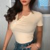 The Best Women Summer Beach Button Short Sleeve T-Shirt Ladies Casual Slim Gym Sports Crop Tank Tops Outwear Streetwear Online - Hplify