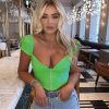 The Best Women Summer Beach Short Sleeve Ladies Blouse Shirt Slim Sexy Cami Crop Top Zip Up Slim Tank Top Streetwear Online - Hplify