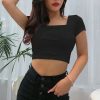 The Best Women Summer Beach Short Sleeve Square Neck T-Shirt Ladies Sexy Slim Crop Tank Top Casual Outwear Streetwear Online - Hplify