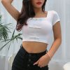 The Best Women Summer Beach Short Sleeve Square Neck T-Shirt Ladies Sexy Slim Crop Tank Top Casual Outwear Streetwear Online - Hplify