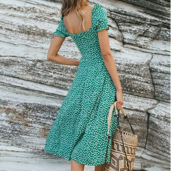 The Best Women Summer Bohemian Boho Short Sleeve High Waist Casual Dress Polka Dot Party Ladies Beach Sundress New Online - Hplify
