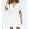 The Best Women Summer Boho Ruffle Short Mini Dress Female Short Sleeve V Neck Casual Beach Party Holiday Sundress Summer Clothes Online - Hplify