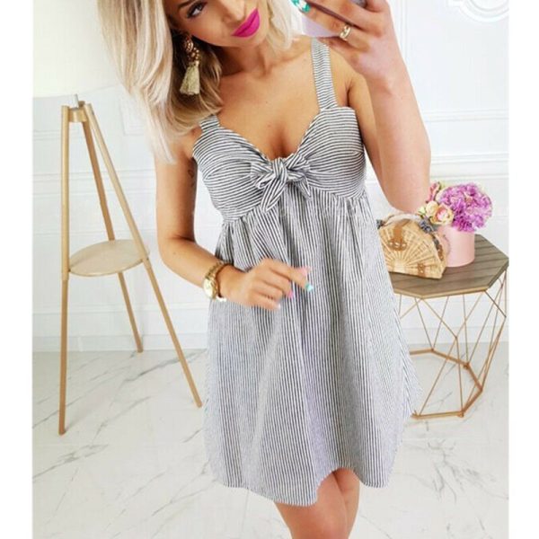 The Best Women Summer Boho Stripe Sleeveless Short Mini Dress Ladies High Waist Party Beach Casual Loose Dresses Sundress Online - Hplify