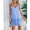 Women Summer Casual Clothes Blue Ruffle Sexy Mini Dress Spaghetti Strap Off Shoulder Ladies Pleated Dresses Korean Sundress - Hplify