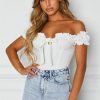 The Best Women Summer Casual Off Shoulder Ruffles Trim V Neck Bowknot Tank Dot Print Vest Puff Sleeve Sleeveless Crop Tops Tee Online - Hplify