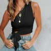 The Best Women Summer Casual Off Shoulder Tank Top Vest Fashion Bowknot Sleeveless Crop Top Shirt Beach Holiday Solid Short Tops New Online - Hplify