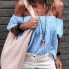 The Best Women Summer Casual Off Shoulder Tops Ladies Holiday Party Blouse Plus Size Loose Striped Top Shirt Summer Clothes Online - Hplify