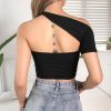 The Best Women Summer Casual One Shoulder Crop Top Short Sleeve Slim Irregular Vest Tank Tops Camisole Blouse Clubwear Tee Online - Hplify