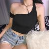 The Best Women Summer Casual One Shoulder Crop Top Short Sleeve Slim Irregular Vest Tank Tops Camisole Blouse Clubwear Tee Online - Hplify