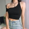 The Best Women Summer Casual One Shoulder Crop Top Short Sleeve Slim Irregular Vest Tank Tops Camisole Blouse Clubwear Tee Online - Hplify