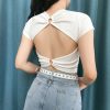 The Best Women Summer Casual T Shirt Ladies Short Sleeve Backless Slim Crop Top Holiday Tank T-Shirt Tee Women Clothes Online - Hplify
