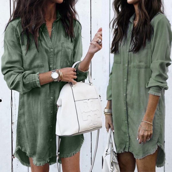 The Best Women Summer Denim Jeans Button Baggy Tunic Blouse Top Fashion Ladies Long Sleeve Casual V-Neck Shirts Tee HOT Online - Hplify