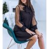 Women Summer Elegant Clothes Long Sleeve Sexy Black Ruffles Mesh See Through Mini Dress Lace Up Bow A-Line Dresses Vestidos - Hplify