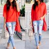 The Best Women Summer Elegant Irregular V-Neck Chiffon Blouses soft Tunic Casual Solid breathable Half batwing sleeve Top Shirts Online - Hplify