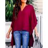 The Best Women Summer Elegant Irregular V-Neck Chiffon Blouses soft Tunic Casual Solid breathable Half batwing sleeve Top Shirts Online - Hplify