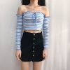 The Best Women Summer Fashion Striped Casual Off Shoulder Tank Top Vest Blouse Ladies Casual Crop Top Shirt Holiday Beach Shirts Online - Hplify