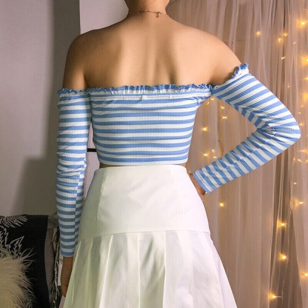 The Best Women Summer Fashion Striped Casual Off Shoulder Tank Top Vest Blouse Ladies Casual Crop Top Shirt Holiday Beach Shirts Online - Hplify
