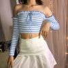The Best Women Summer Fashion Striped Casual Off Shoulder Tank Top Vest Blouse Ladies Casual Crop Top Shirt Holiday Beach Shirts Online - Hplify