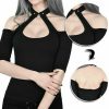 The Best Women Summer Gothic Tops Ladies Casual Off Shoulder Halter Neck Slim Chain Punk Crop Vest Tops Hot Online - Hplify