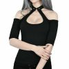 The Best Women Summer Gothic Tops Ladies Casual Off Shoulder Halter Neck Slim Chain Punk Crop Vest Tops Hot Online - Hplify
