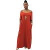The Best Women Summer Holiday Short Sleeve Baggy Off Shoulder Kaftan Maxi Oversized Dress Solid Casual Pocket Sundress Online - Hplify
