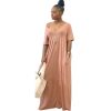 The Best Women Summer Holiday Short Sleeve Baggy Off Shoulder Kaftan Maxi Oversized Dress Solid Casual Pocket Sundress Online - Hplify