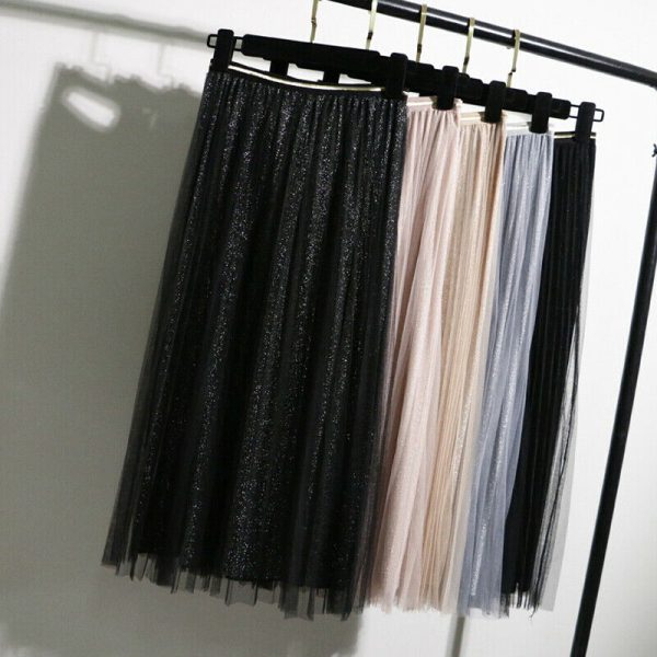 The Best Women Summer Lace Pleated Skirt OL Ladies Fashion Elastic Waist Knee Length Solid Casual Long Swing Skirt Hot Online - Hplify