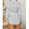 The Best Women Summer Long Sleeve Lace Up Stripe Shirt OL Ladies Casual Formal V-Neck Loose Blouses Shirt Tops New Online - Hplify
