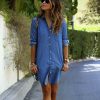 The Best Women Summer Mini Denim Jeans Dress 2019 New Fashion Ladies Casual Long Sleeve V Neck Loose Top Blouse Shirt Dress Online - Hplify