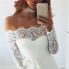 The Best Women Summer Off Shoulder Sexy Playsuits Fashion Ladies Long Sleeve Sheer Lace Patchwork Hollow Bandage Skinny Playsuits Online - Hplify