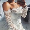 The Best Women Summer Off Shoulder Sexy Playsuits Fashion Ladies Long Sleeve Sheer Lace Patchwork Hollow Bandage Skinny Playsuits Online - Hplify