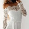 The Best Women Summer Off Shoulder Sexy Playsuits Fashion Ladies Long Sleeve Sheer Lace Patchwork Hollow Bandage Skinny Playsuits Online - Hplify