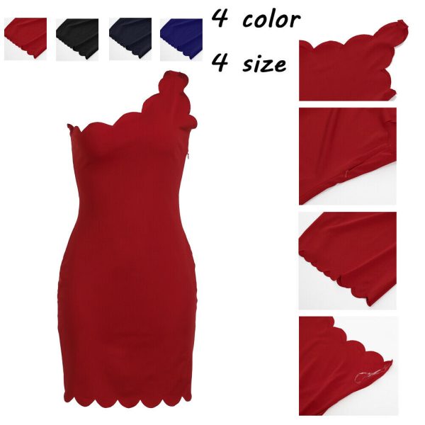 The Best Women Summer One Shoulder Frilled Bodycon Dress Fashion Ladies Sexy Slim Fit Party Prom Mini Dress Solid Casual Dress Online - Hplify