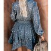 The Best Women Summer Polka Dot Long Sleeve V-Neck Maxi Dress Fashion Boho Holiday Beach Pierced Ruffled Asymmetrical Dress Sundress Online - Hplify