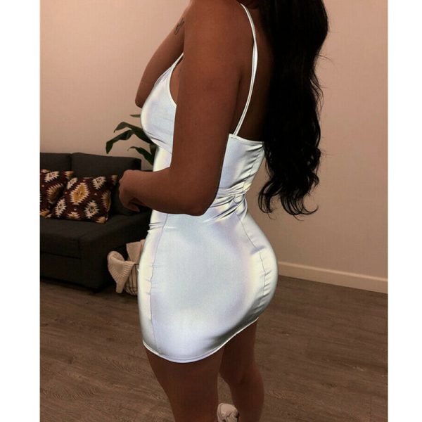 The Best Women Summer Sequin Glitter Strap Mini Dress Sexy Ladies V Neck Bodycon Beach Backless Short Mini Sundress Online - Hplify