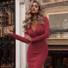 The Best Women Summer Sexy Long Sleeve Low Collar V-Neck Dress Bandage Bodycon High Waist Dress Fashion New Slim Solid Short Pencil Dress Online - Hplify