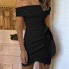 The Best Women Summer Off Shoulder Ruffle Frill Mini Dress Elegant Ladies Holiday Bodycon Irregular Mini Party Dress Online - Hplify