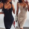The Best Women Summer Sexy Spaghetti Strap Stretchy Bodycon Sundress Ladies Summer Holiday Package Hip Bodycon Dress Short Club Dress Online - Hplify