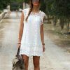 The Best Women Summer Short Mini Dress Lace Chiffon Dress Ladies Fashion Floral Sleeveless Holiday Beach Sundress New Solid Casual Dress Online - Hplify