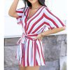 The Best Women Summer Short Mini Dress Ladies Casual Beachwear Short Sleeve V-Neck Striped Casual Chiffon Sundress Online - Hplify