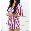 The Best Women Summer Short Mini Dress Ladies Casual Beachwear Short Sleeve V-Neck Striped Casual Chiffon Sundress Online - Hplify