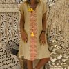 The Best Women Summer Short Sleeve Cotton Linen Long Maxi Dress Fashion Ladies Casual Loose Beach Kaftan Dresses Sundress Online - Hplify
