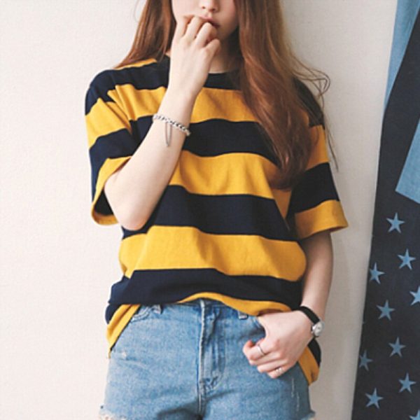 The Best Women Summer Short Sleeveless Striped O-Neck Tops Shirt Ladies Casual Loose Baggy Tops Tunic T-Shirts Plus Size Online - Hplify