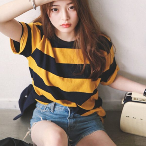 The Best Women Summer Short Sleeveless Striped O-Neck Tops Shirt Ladies Casual Loose Baggy Tops Tunic T-Shirts Plus Size Online - Hplify