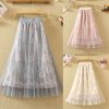 The Best Women Summer Stretch High Waist Maxi Skirts Pleated Beachwear Chiffon Long Casual Floral Print Mesh Skirt Online - Hplify