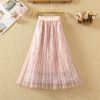 The Best Women Summer Stretch High Waist Maxi Skirts Pleated Beachwear Chiffon Long Casual Floral Print Mesh Skirt Online - Hplify