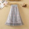 The Best Women Summer Stretch High Waist Maxi Skirts Pleated Beachwear Chiffon Long Casual Floral Print Mesh Skirt Online - Hplify