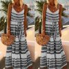 The Best Women Summer Stripe Boho Dress Backless Sleeveless Beachwear Fashion Ladies Holiday Beach High Waist Loose Sundress Online - Hplify